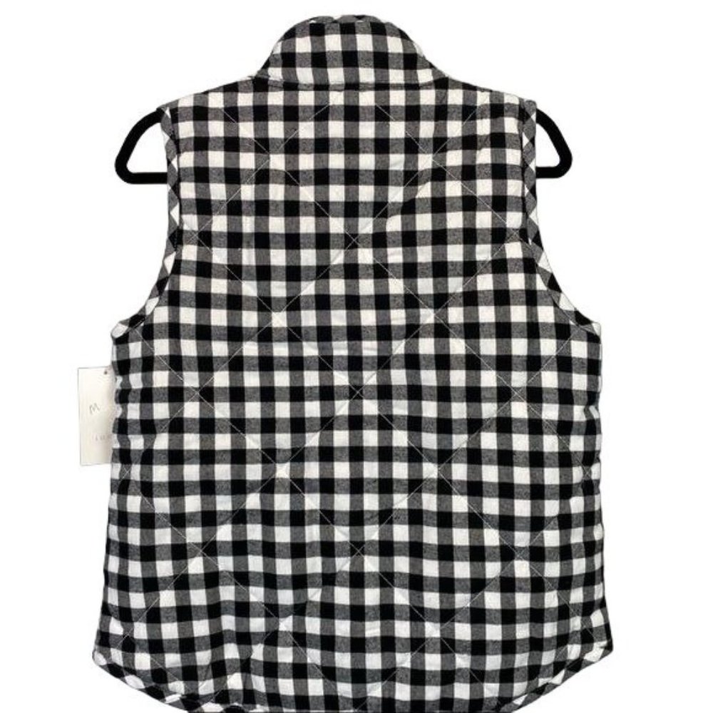 Mud Pie Black/White Gingham Plaid Brodie Full Zip Quilted Vest Size Medium NWT - Picture 2 of 5